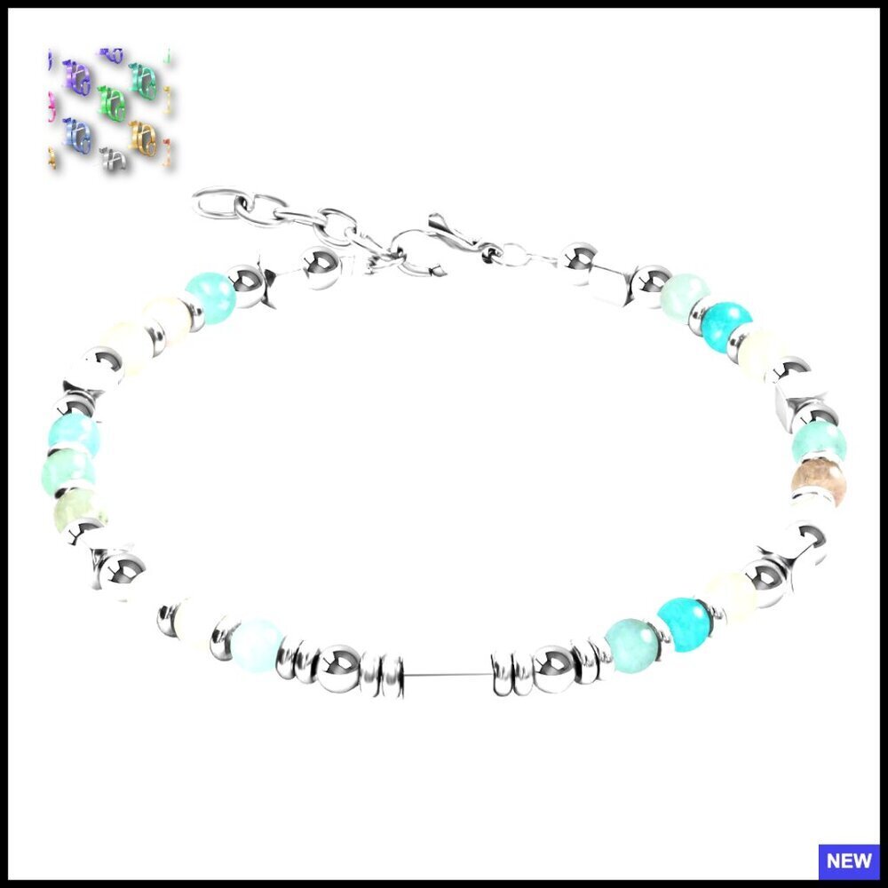 Adjustable Stackable Beaded Bracelet Stainless Steel Natural Stone Boho Handmade